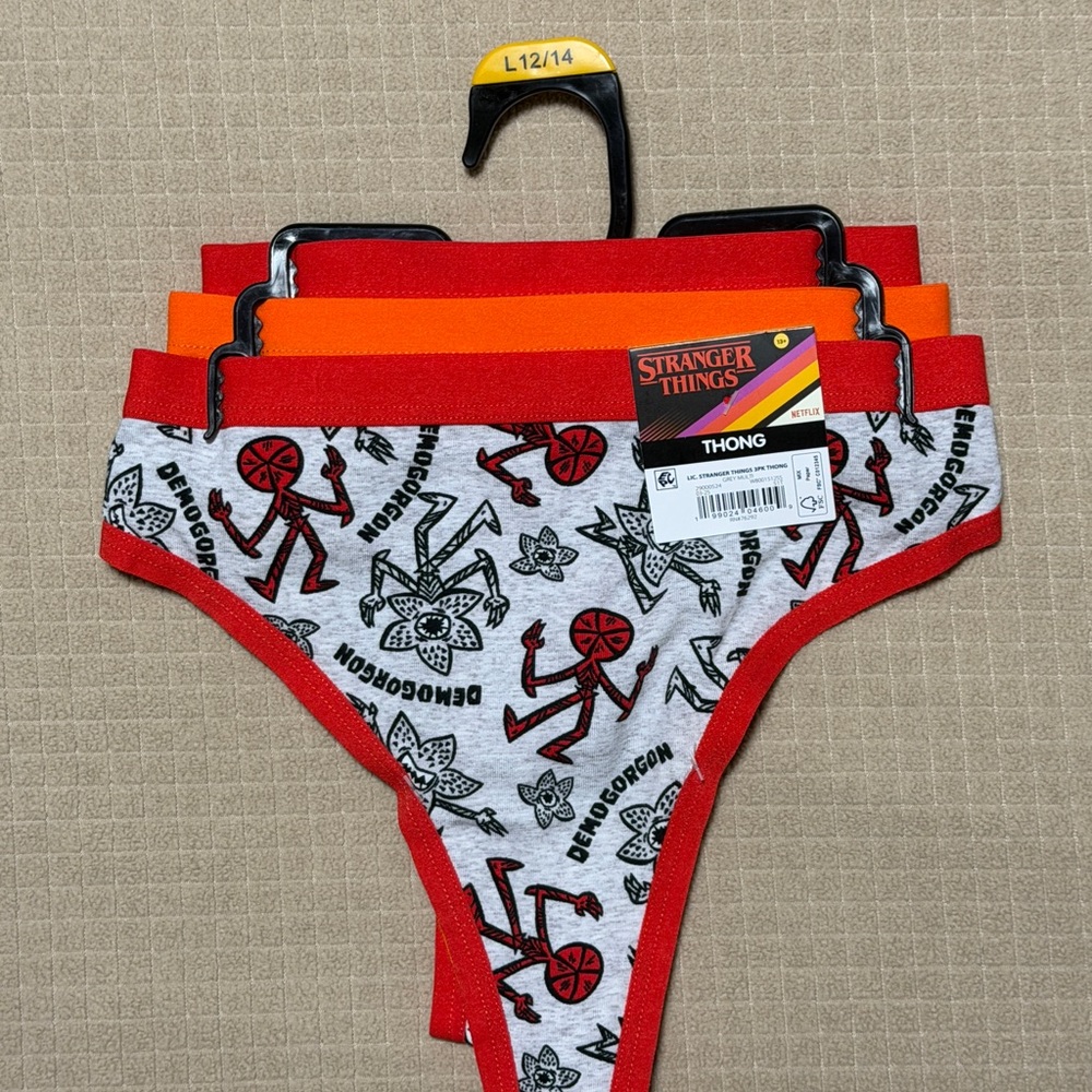 Set of 3-Stranger Things Red and Gray Thong Panties